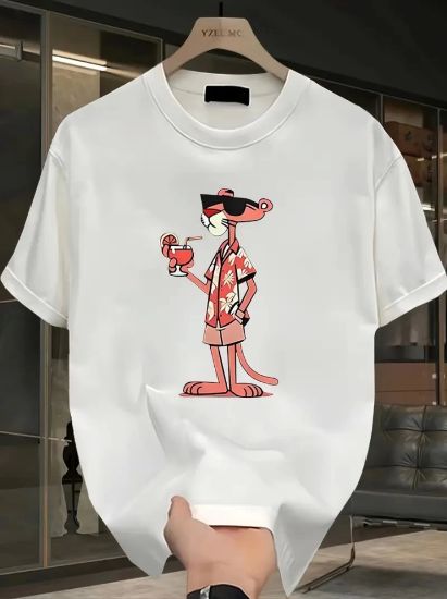 Baskılı Oversize Bisiklet Yaka T-shirt - Beyaz resmi